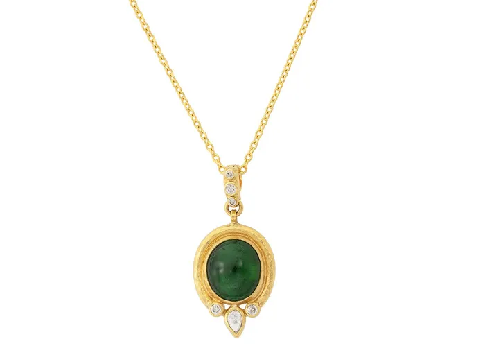GURHAN Muse Gold Tourmaline Pendant Necklace 12x10mm Oval Set in Wide Frame GG GOLD OOAK Necklaces