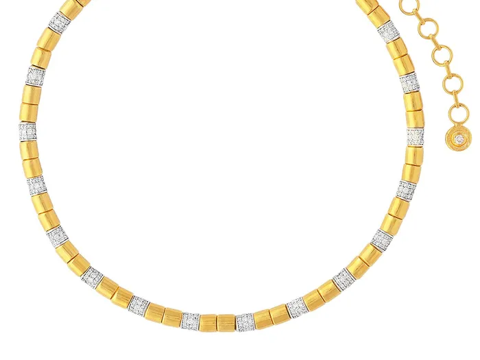 GURHAN Vertigo Gold Diamond SingleStrand Beaded Short Necklace 55mm Smooth Beads White Gold Pave Stations GG GOLD TRAD Necklaces