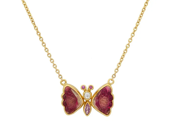 Necklaces GG GOLD OOAK GURHAN Butterfly Gold Tourmaline Pendant Necklace 21x15mm