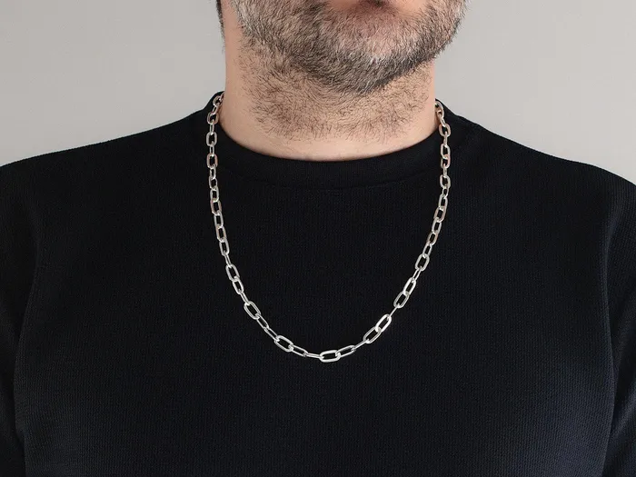 Necklaces GG SILVER NEW GURHAN Mens Sterling Silver Link Short Necklace Flat Oval Necklaces GG SILVER NEW GURHAN Mens Sterling Silver Link Short Necklace Flat Oval