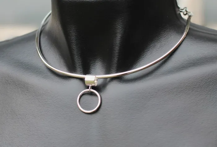 Erosmoon Rings Discreet Day Collar Removable Sterling O ring 3mm Sterling Silver 8g Chain Back Section Handmade BDSM Collar