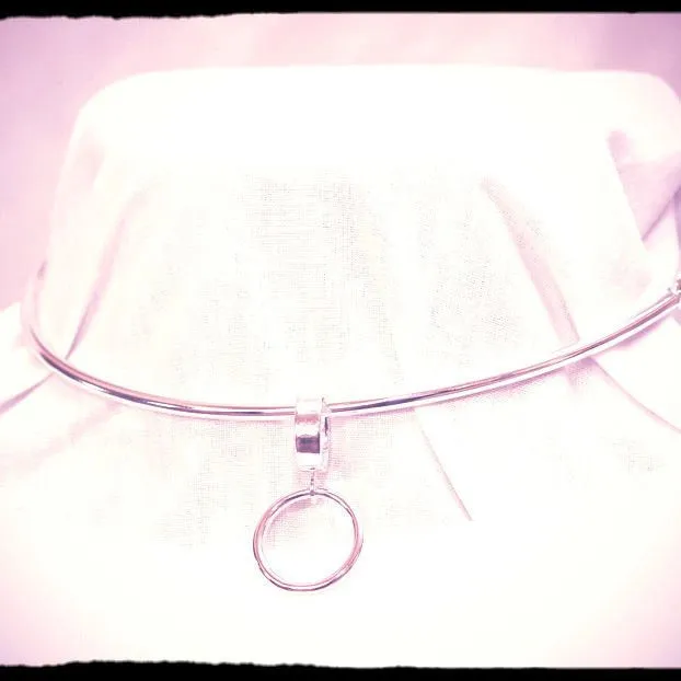 Erosmoon Rings Discreet Day Collar Removable Sterling O ring 3mm Sterling Silver 8g Chain Back Section Handmade BDSM Collar
