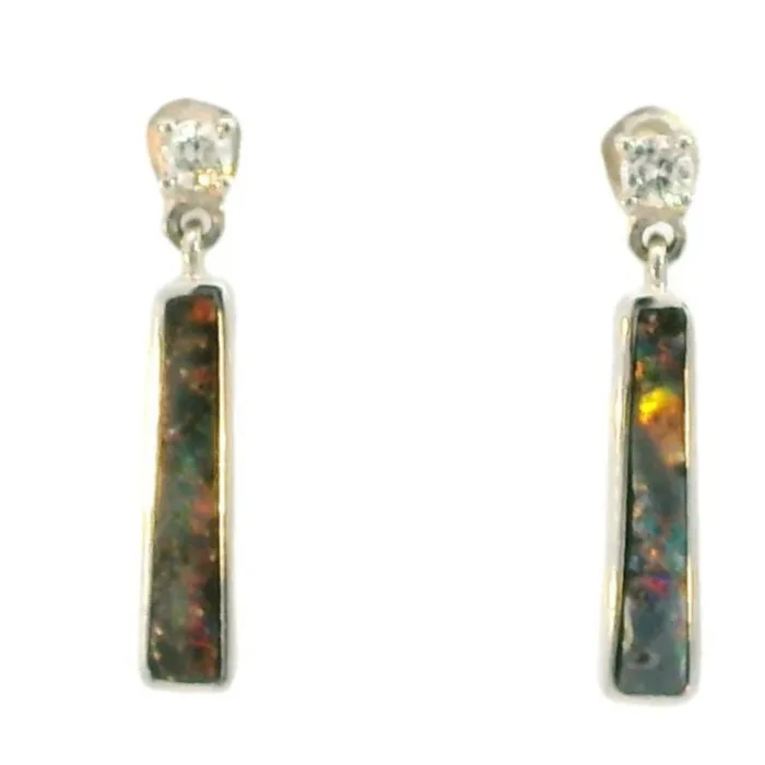 Australian Boulder Opal Earrings Set in 14K White Gold Australian Opal Cutters Earrings