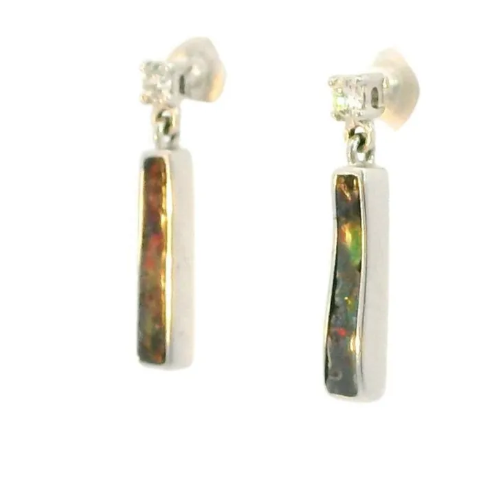 Australian Boulder Opal Earrings Set in 14K White Gold Australian Opal Cutters Earrings Australian Boulder Opal Earrings Set in 14K White Gold Australian Opal Cutters Earrings