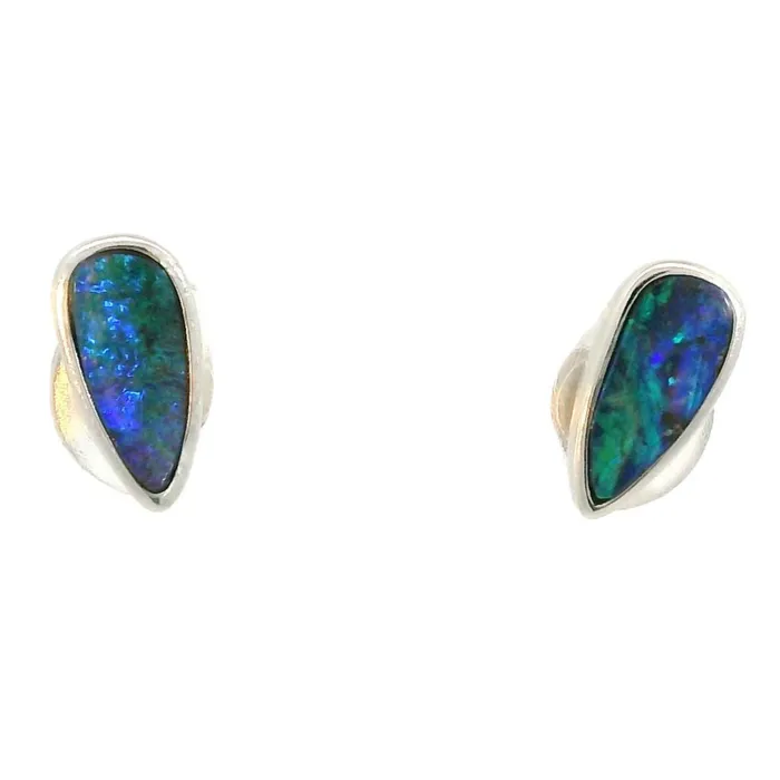 Australian Opal Cutters Australian Boulder Opal Earrings Set in 14K White Gold Earrings
