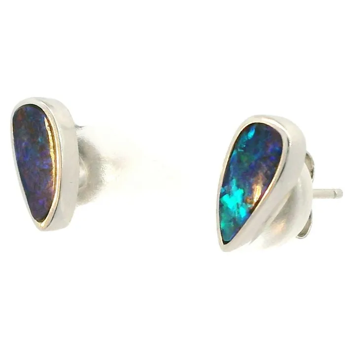Australian Opal Cutters Australian Boulder Opal Earrings Set in 14K White Gold Earrings Australian Opal Cutters Australian Boulder Opal Earrings Set in 14K White Gold Earrings