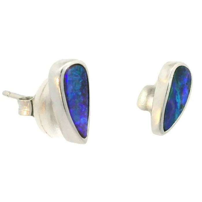 Australian Opal Cutters Australian Boulder Opal Earrings Set in 14K White Gold Earrings Australian Opal Cutters Australian Boulder Opal Earrings Set in 14K White Gold Earrings