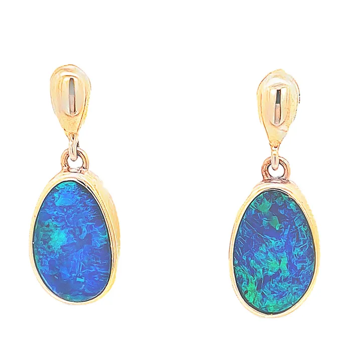 Australian Opal Cutters Earrings Australian Opal Doublet 265 Carat Earrings Set in 583 14 Karat Yellow Gold