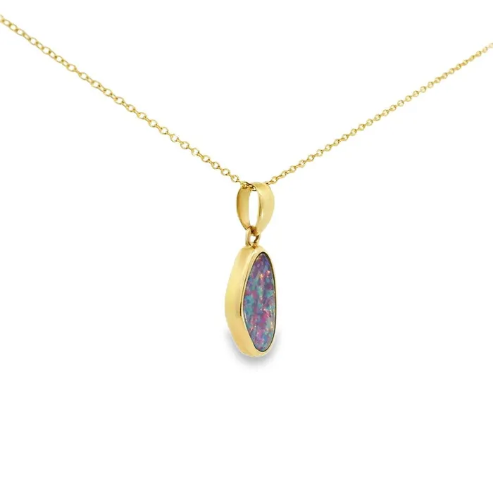 Australian Opal Cutters PreStyled Sets Australian Opal Doublet Pendant set in 14K Yellow Gold