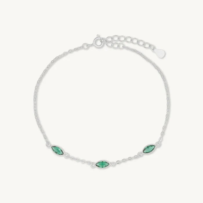 Camile Stone Bracelets Trio Emerald Evil Eve Marquise Chain Bracelet