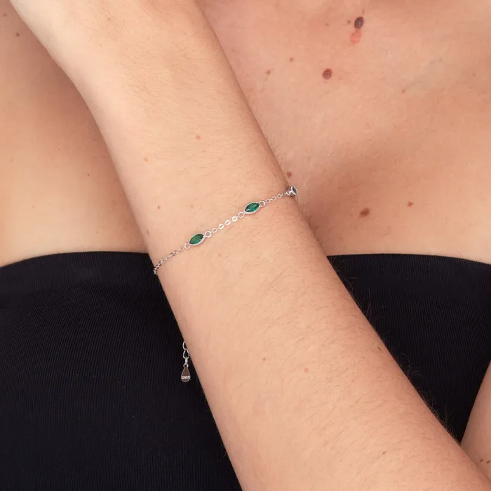 Camile Stone Bracelets Trio Emerald Evil Eve Marquise Chain Bracelet