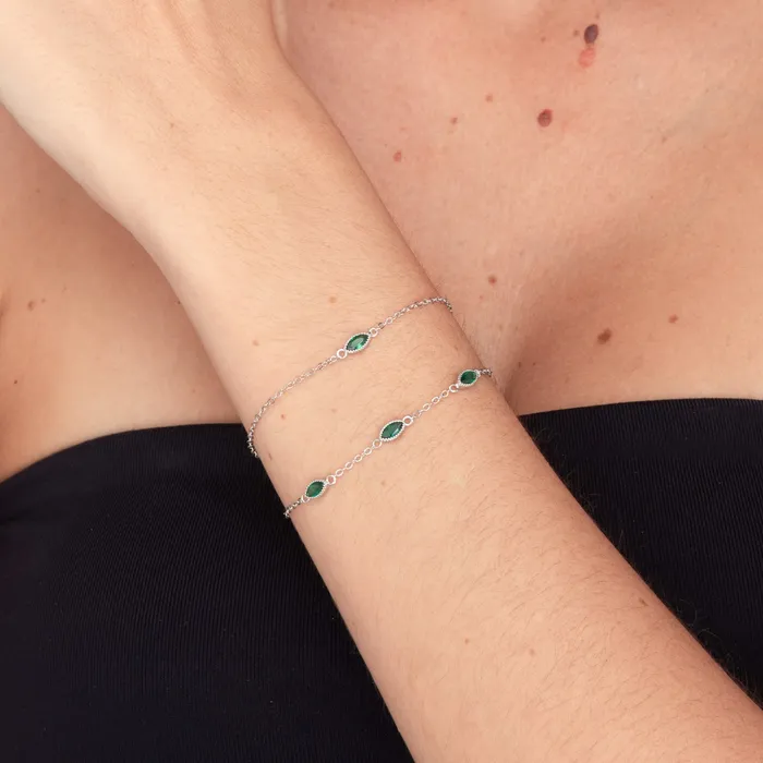Camile Stone Bracelets Trio Emerald Evil Eve Marquise Chain Bracelet