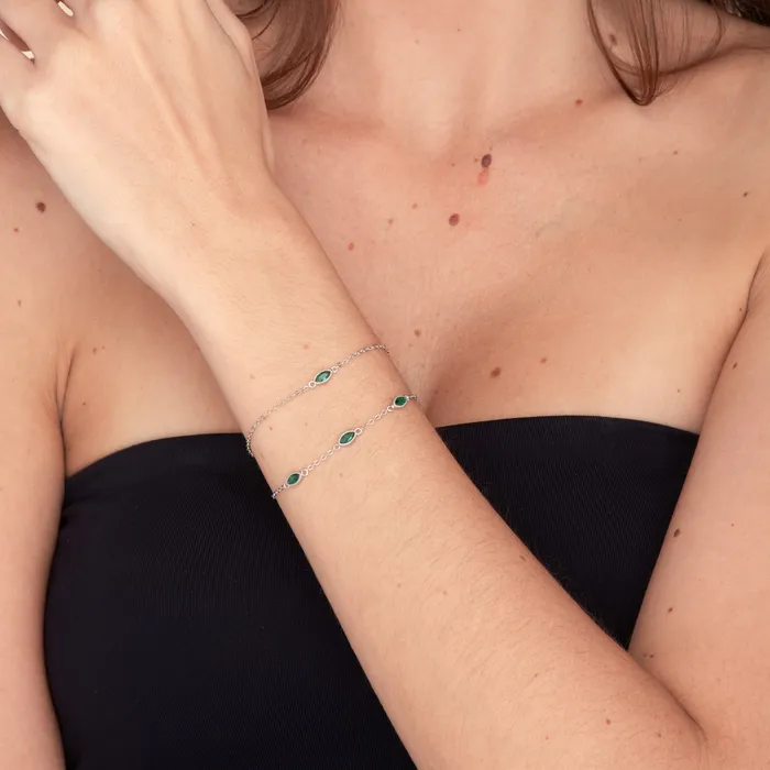 Camile Stone Bracelets Trio Emerald Evil Eve Marquise Chain Bracelet