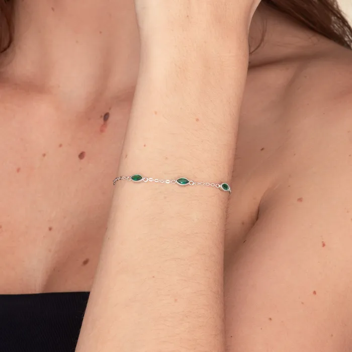 Camile Stone Bracelets Trio Emerald Evil Eve Marquise Chain Bracelet
