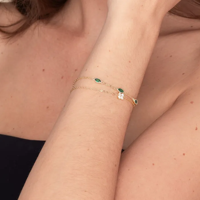 Camile Stone Bracelets Trio Emerald Evil Eve Marquise Chain Bracelet