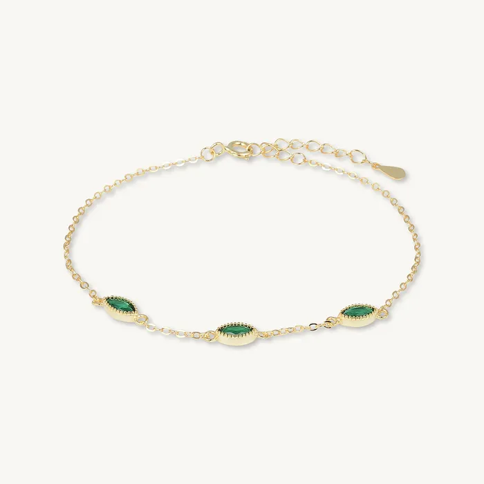 Camile Stone Bracelets Trio Emerald Evil Eve Marquise Chain Bracelet