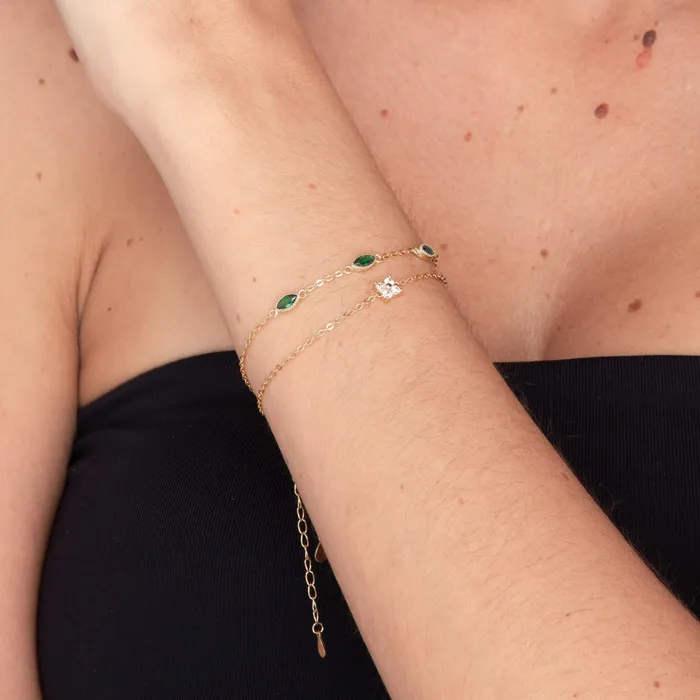 Camile Stone Bracelets Trio Emerald Evil Eve Marquise Chain Bracelet