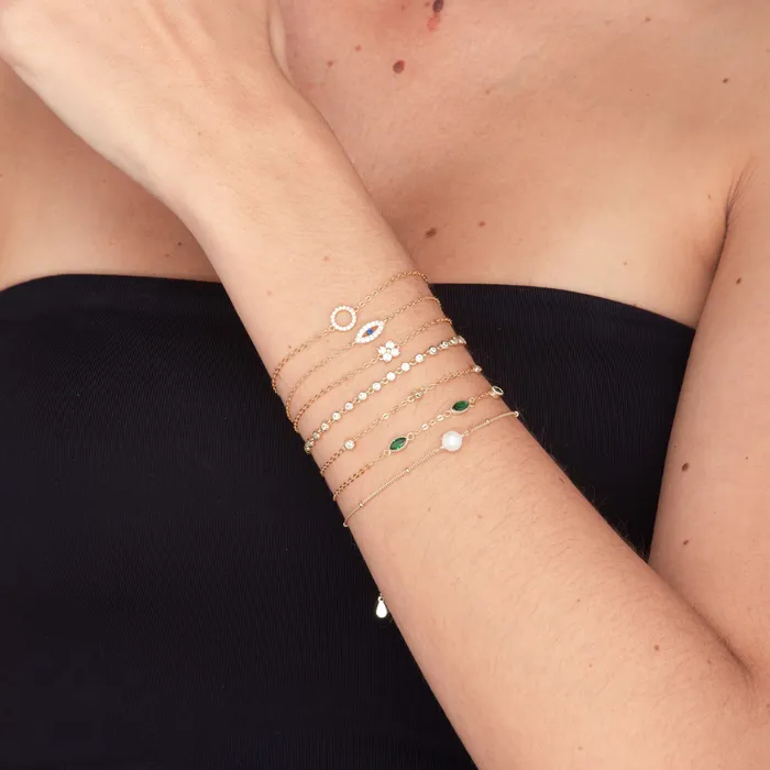 Camile Stone Bracelets Trio Emerald Evil Eve Marquise Chain Bracelet