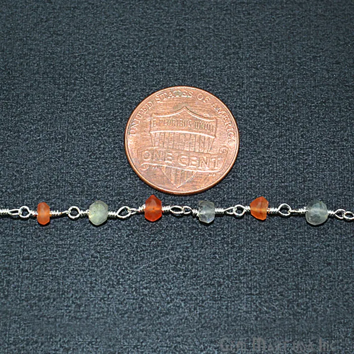 Carnelian With Labradorite Gemstone Beaded Silver Wire Wrapped Rosary Chain GemMartUSA Necklaces