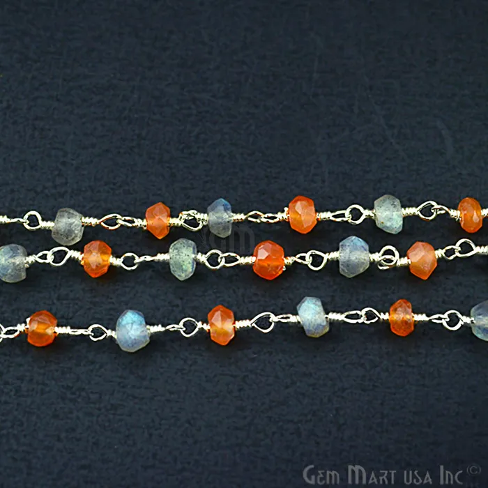 Carnelian With Labradorite Gemstone Beaded Silver Wire Wrapped Rosary Chain GemMartUSA Necklaces