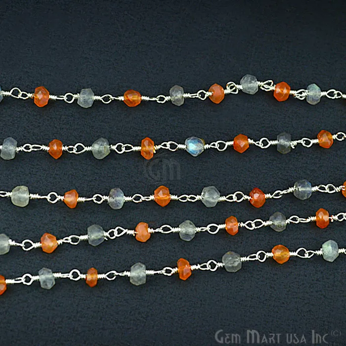 Carnelian With Labradorite Gemstone Beaded Silver Wire Wrapped Rosary Chain GemMartUSA Necklaces