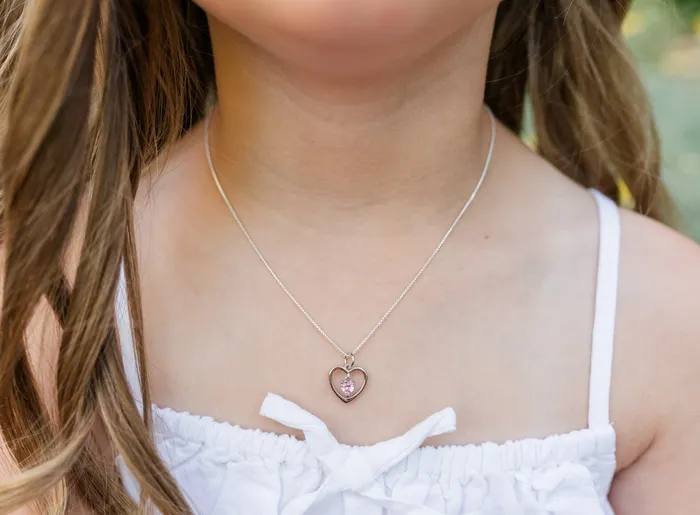 Cherished Moments Sterling Silver Birthstone Dancing Heart Necklace for Girls Necklaces