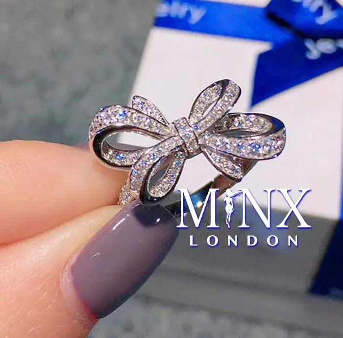 Diamond Ribbon Ring Ribbon Ring Bow Ring Diamond Bow Ring Diamond Charm Ring Diamond Ring for Girlfriend Silver Ribbon Ring Minx London Rings
