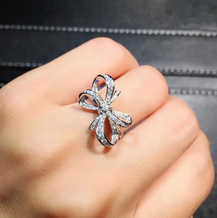 Diamond Ribbon Ring Ribbon Ring Bow Ring Diamond Bow Ring Diamond Charm Ring Diamond Ring for Girlfriend Silver Ribbon Ring Minx London Rings