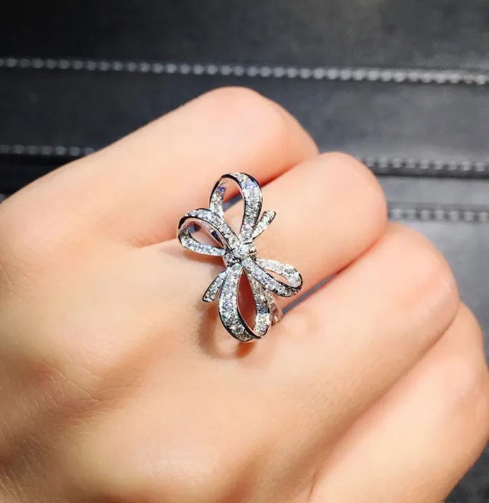 Diamond Ribbon Ring Ribbon Ring Bow Ring Diamond Bow Ring Diamond Charm Ring Diamond Ring for Girlfriend Silver Ribbon Ring Minx London Rings