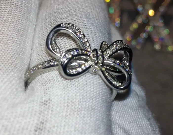 Diamond Ribbon Ring Ribbon Ring Bow Ring Diamond Bow Ring Diamond Charm Ring Diamond Ring for Girlfriend Silver Ribbon Ring Minx London Rings