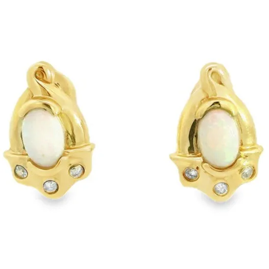 Earrings Australian Opal Cutters Australian Light Opal Earrings Set in 14 Karat Yellow Gold with Cubic Zirconia