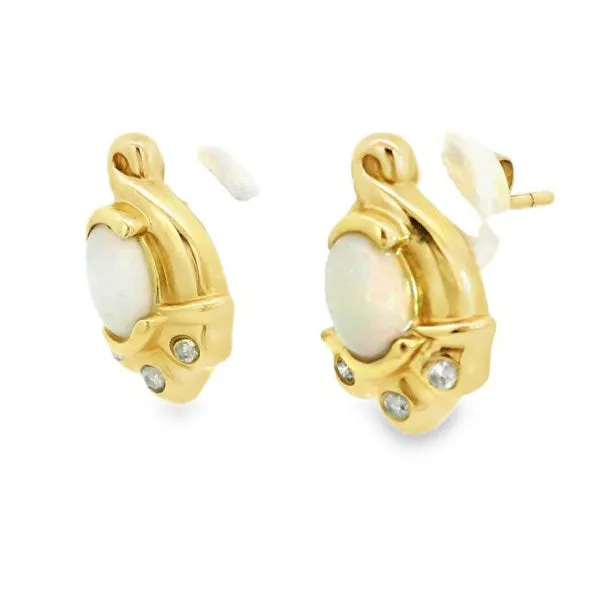 Earrings Australian Opal Cutters Australian Light Opal Earrings Set in 14 Karat Yellow Gold with Cubic Zirconia Earrings Australian Opal Cutters Australian Light Opal Earrings Set in 14 Karat Yellow Gold with Cubic Zirconia