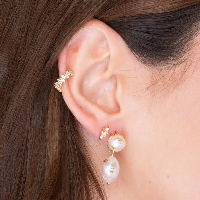 Earrings Camile Stone Double Pearl Gold Flake Stud Earrings