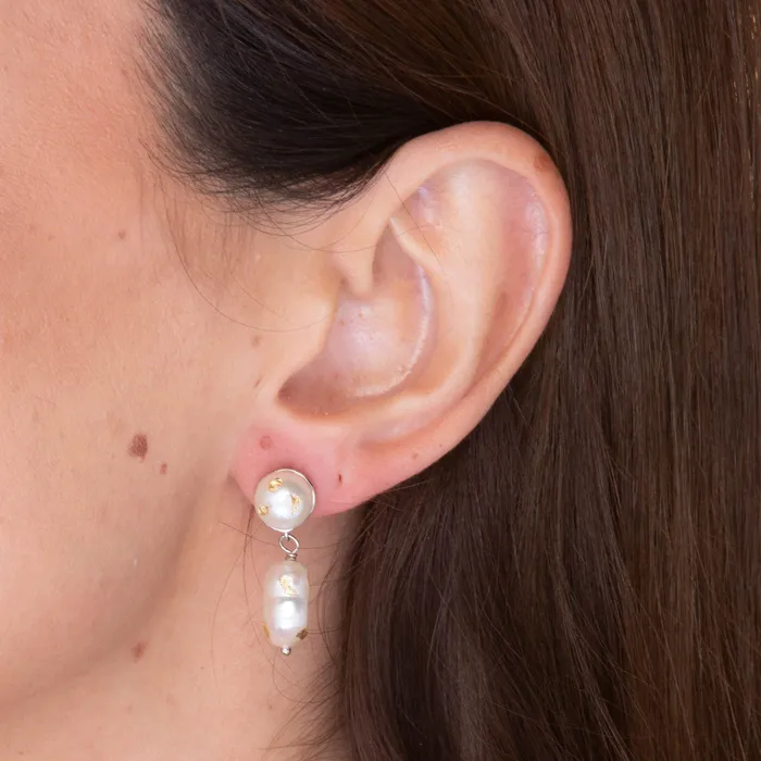 Earrings Camile Stone Double Pearl Gold Flake Stud Earrings