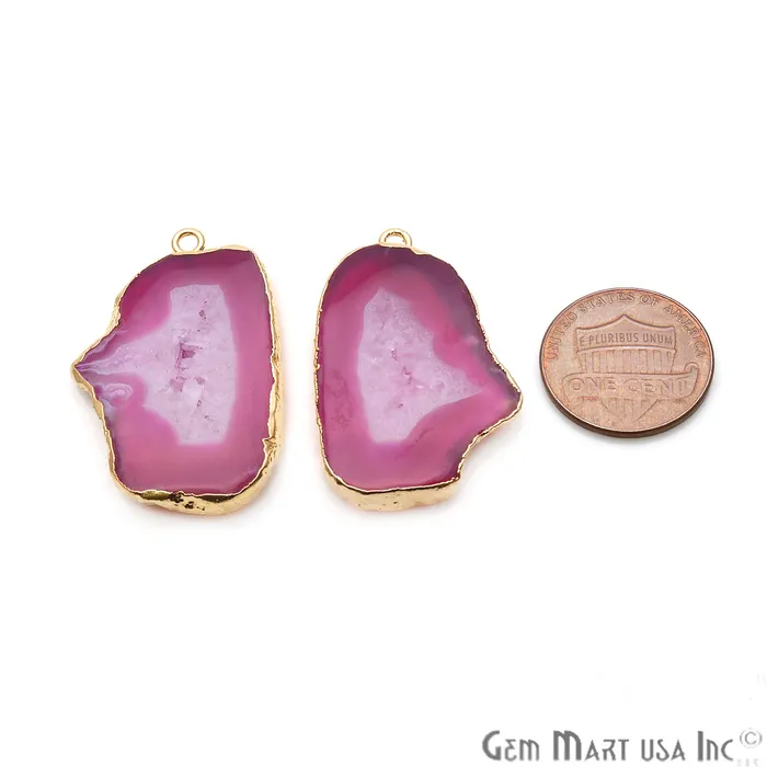Earrings GemMartUSA Agate Slice 36x22mm Organic Gold Electroplated Gemstone Earring Connector 1 Pair