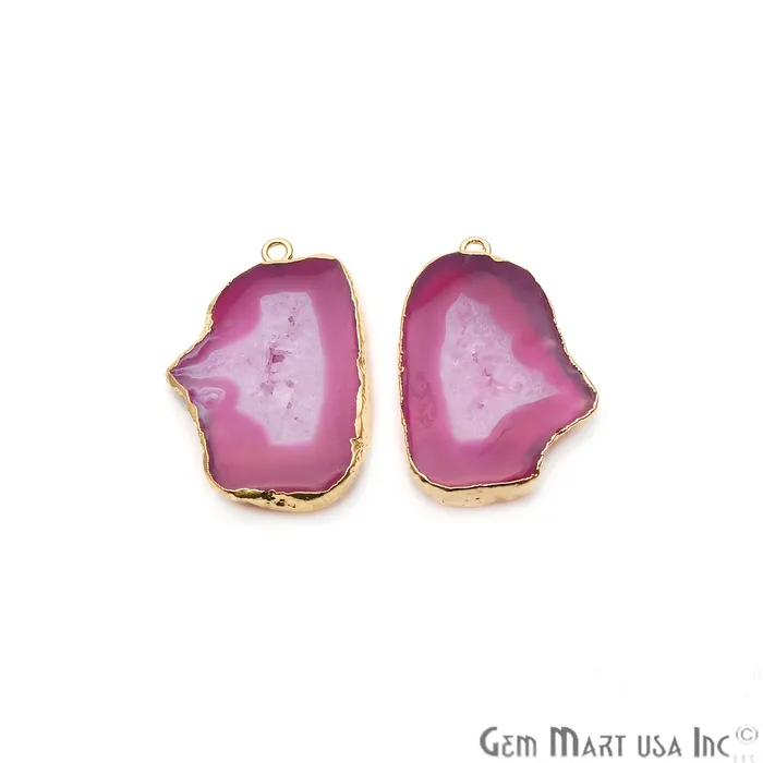 Earrings GemMartUSA Agate Slice 36x22mm Organic Gold Electroplated Gemstone Earring Connector 1 Pair
