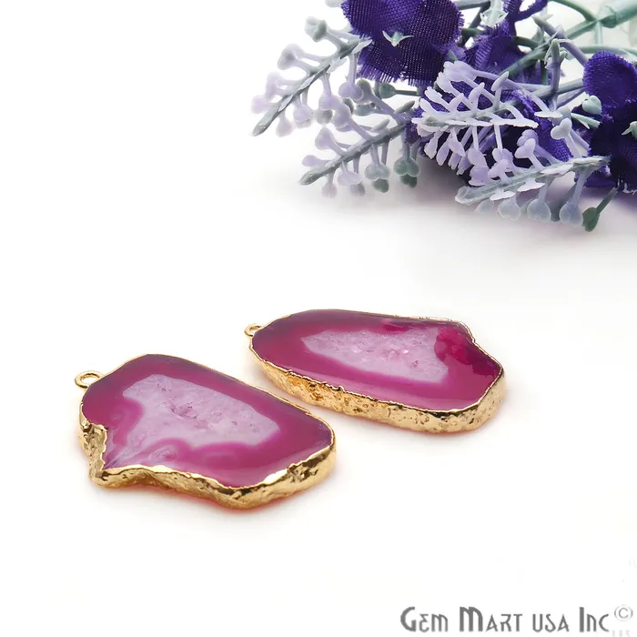 Earrings GemMartUSA Agate Slice 36x22mm Organic Gold Electroplated Gemstone Earring Connector 1 Pair