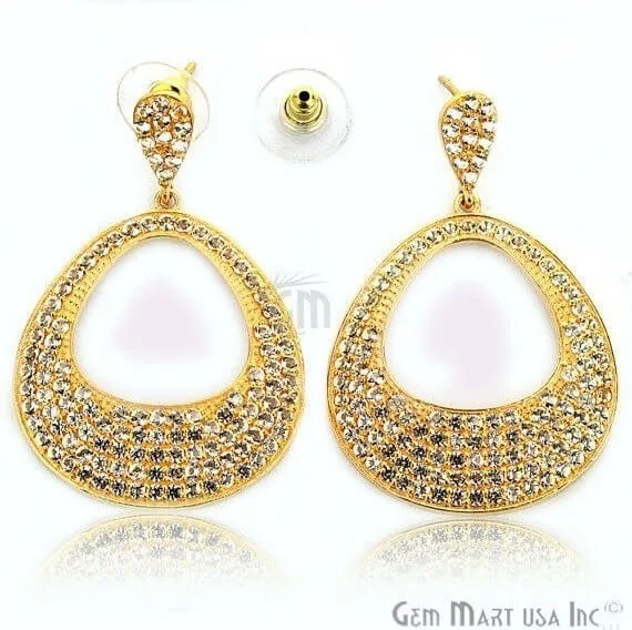 Earrings GemMartUSA Gold Vermeil Studded With Micro Pave White Topaz 51x34mm Dangle Earring