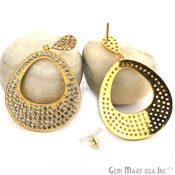 Earrings GemMartUSA Gold Vermeil Studded With Micro Pave White Topaz 51x34mm Dangle Earring