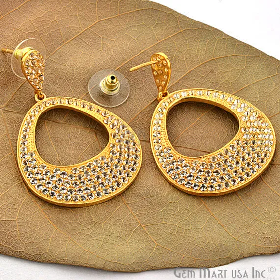 Earrings GemMartUSA Gold Vermeil Studded With Micro Pave White Topaz 51x34mm Dangle Earring