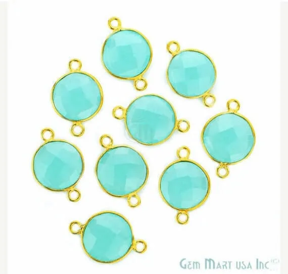 Earrings GemMartUSA Natural Aqua Chalcedony Round 14MM Gold Plated Double Bail Connector