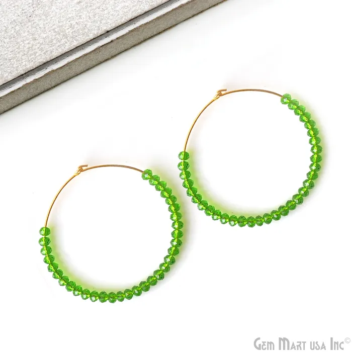 Earrings GemMartUSA Round Beaded 42mm Gemstone Gold Plated Hoop Earrings Earrings GemMartUSA Round Beaded 42mm Gemstone Gold Plated Hoop Earrings