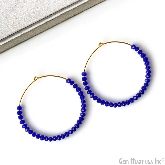Earrings GemMartUSA Round Beaded 42mm Gemstone Gold Plated Hoop Earrings Earrings GemMartUSA Round Beaded 42mm Gemstone Gold Plated Hoop Earrings