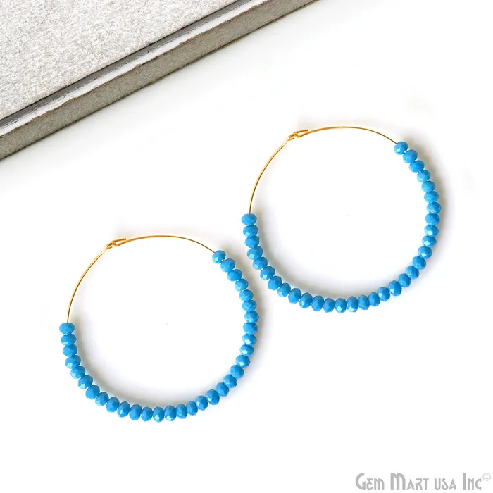 Earrings GemMartUSA Round Beaded 42mm Gemstone Gold Plated Hoop Earrings Earrings GemMartUSA Round Beaded 42mm Gemstone Gold Plated Hoop Earrings