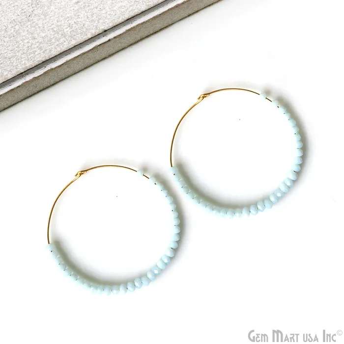 Earrings GemMartUSA Round Beaded 42mm Gemstone Gold Plated Hoop Earrings Earrings GemMartUSA Round Beaded 42mm Gemstone Gold Plated Hoop Earrings