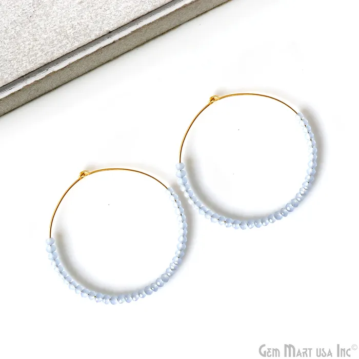 Earrings GemMartUSA Round Beaded 42mm Gemstone Gold Plated Hoop Earrings Earrings GemMartUSA Round Beaded 42mm Gemstone Gold Plated Hoop Earrings