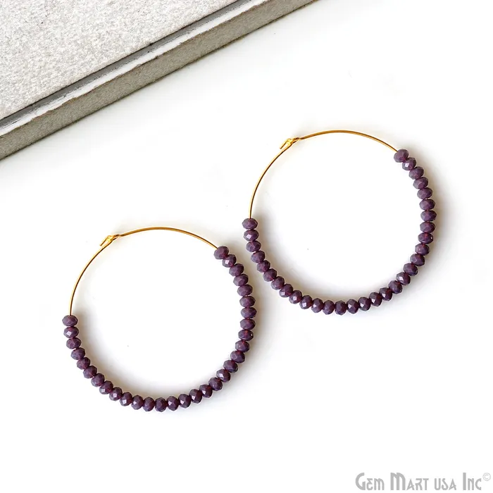 Earrings GemMartUSA Round Beaded 42mm Gemstone Gold Plated Hoop Earrings Earrings GemMartUSA Round Beaded 42mm Gemstone Gold Plated Hoop Earrings