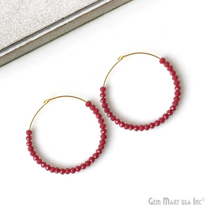 Earrings GemMartUSA Round Beaded 42mm Gemstone Gold Plated Hoop Earrings Earrings GemMartUSA Round Beaded 42mm Gemstone Gold Plated Hoop Earrings