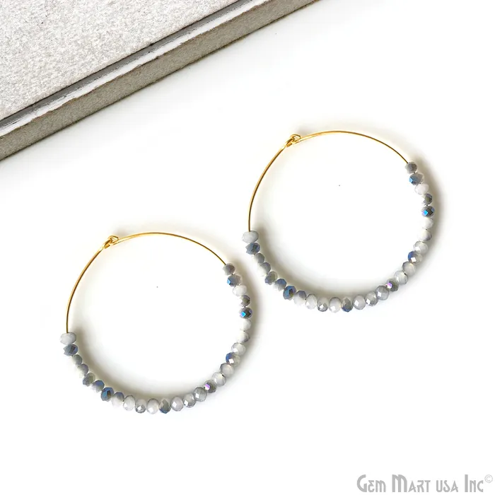 Earrings GemMartUSA Round Beaded 42mm Gemstone Gold Plated Hoop Earrings Earrings GemMartUSA Round Beaded 42mm Gemstone Gold Plated Hoop Earrings