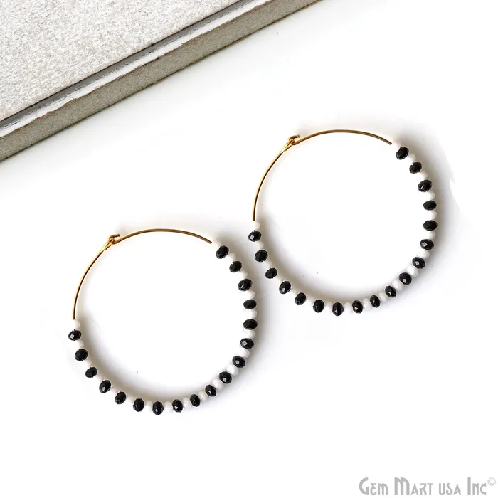 Earrings GemMartUSA Round Beaded 42mm Gemstone Gold Plated Hoop Earrings Earrings GemMartUSA Round Beaded 42mm Gemstone Gold Plated Hoop Earrings